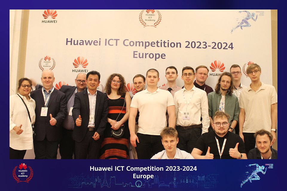 Poznan University of Technology students celebrating victory in the Huawei ICT Competition
